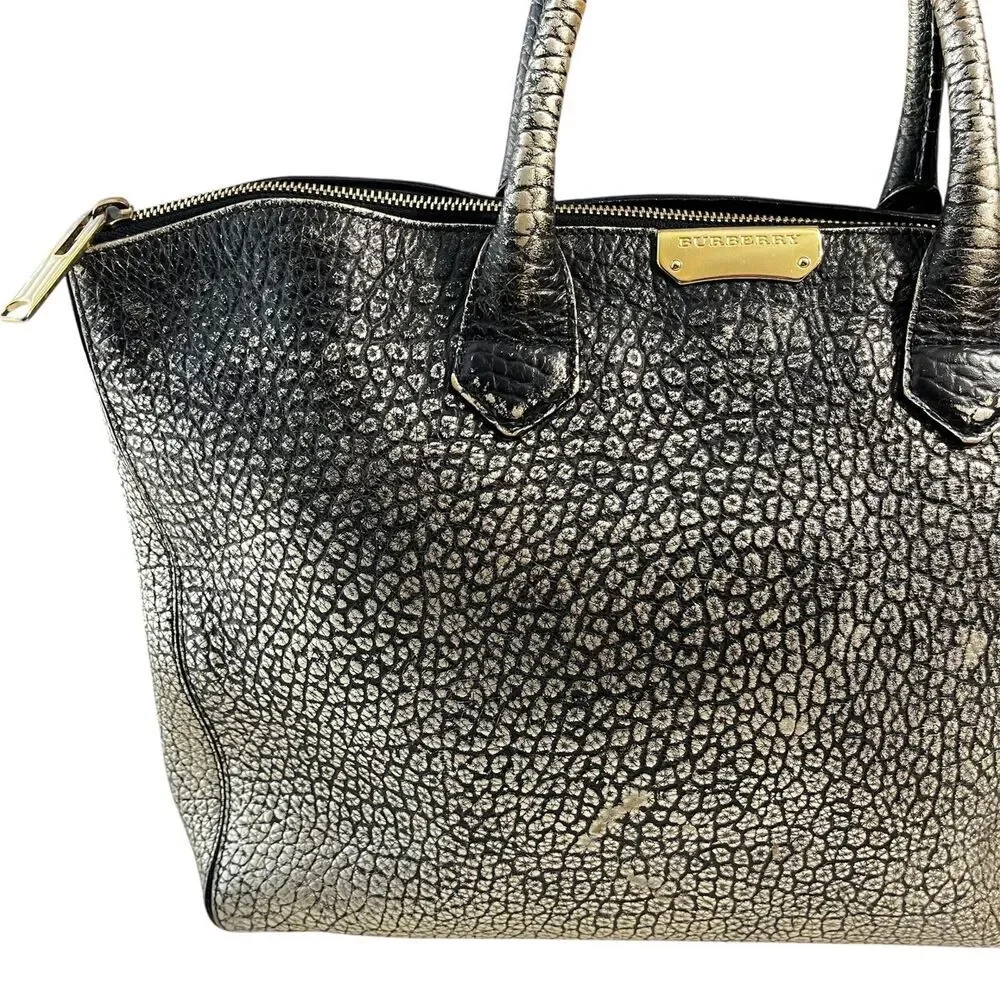 Burberry Leather Purse Calf Grain Satchel Bag Gold Metallic Animal Ombre Tote